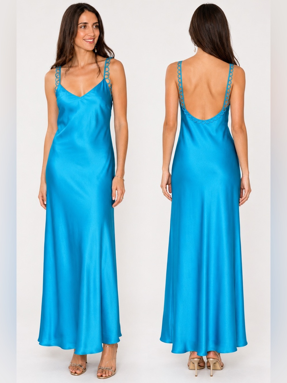 Gianni Bini Dannijo Satin Maxi Dress Size 6 Turquoise Blue NWT Low Back Teal NEW